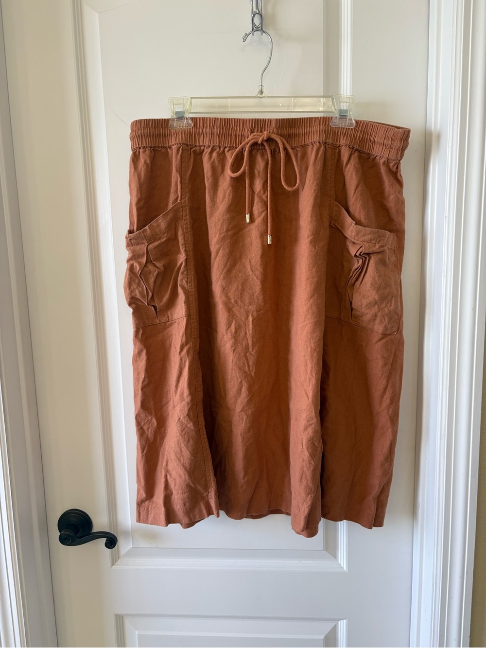 Marc New York Andrew Marc XL Linen Blend Pull-On Midi Skirt Rust